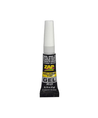 Hobby Glue Zap Gel in a 3g tube, featuring a no-drip tip for precise application on various materials.