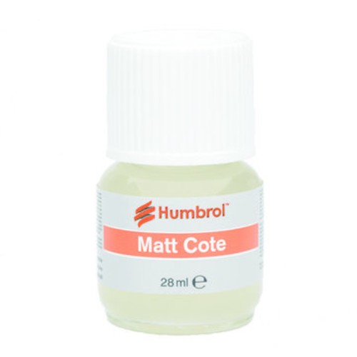 Humbrol Modelcote Mattcote in 28ml bottle, offering a clear protective matte finish for models without yellowing.