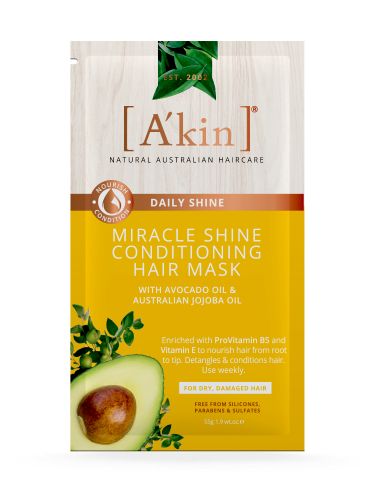 Akin Miracle Shine Conditioning Hair Mask, 55g - nourishing treatment with Avocado and Jojoba oils for silky, hydrated hair.