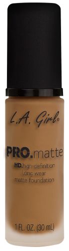 LA Girl Pro Matte Foundation in Caramel offers a creamy, buildable coverage with a shine-free, soft suede finish.