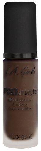 La Girl Pro Matte Foundation in Ebony showcases a creamy formula for a flawless, matte finish, ideal for oily skin.