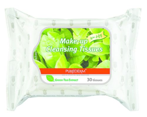 Purederm Makeup Remover Wipes with Green Tea extracts gently cleanse and hydrate, removing even waterproof makeup effortlessly.