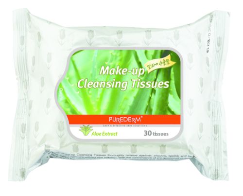 Purederm Aloe Makeup Remover Wipes dissolve makeup gently, infused with aloe and vitamin E for refreshed, hydrated skin.