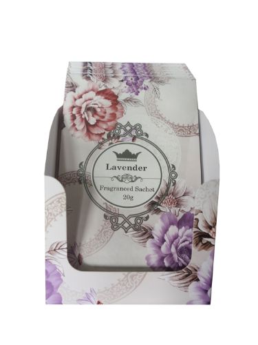 Pack of 12 lavender sachets for freshening drawers and luggage with a calming, long-lasting aroma.