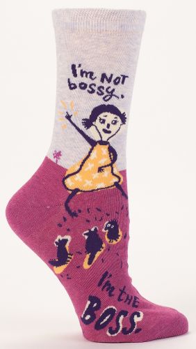 Blue Q 'I'm Not Bossy' socks for women, blending comfort and attitude, perfect for sizes 5-10.