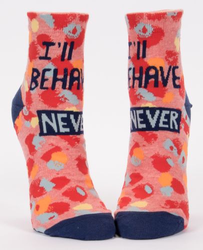 Quirky 'I'll Behave, Never' ankle socks for women, blending comfort and style, perfect for sizes 5-10.