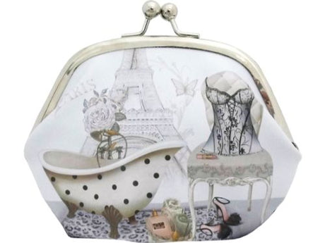 Chic grey coin purse featuring a playful bath design, perfect for organizing coins and cards on-the-go.