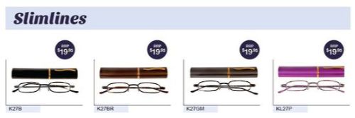 Unisex Insight Optics Tube Reading Glasses with slim design, metal case, multiple strengths, and stylish color options.