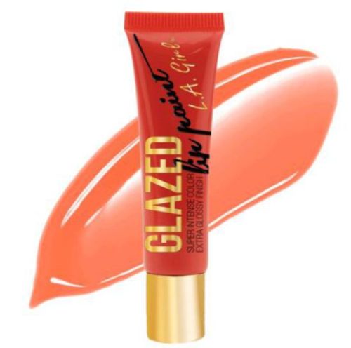 LA Girl Glazed Lip Paint in Tango, showcasing a vibrant pigment with glossy finish and precise applicator for easy application.