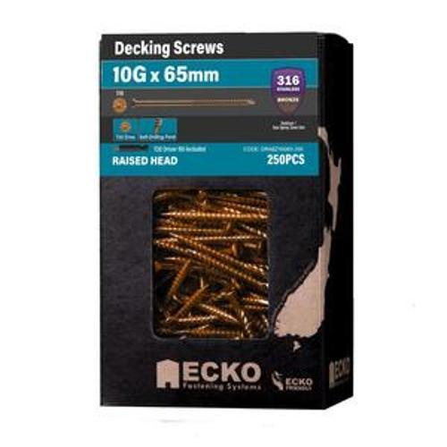 Decking Screw Raised Head SS316 Bronze - Ecko 10g x 65 250