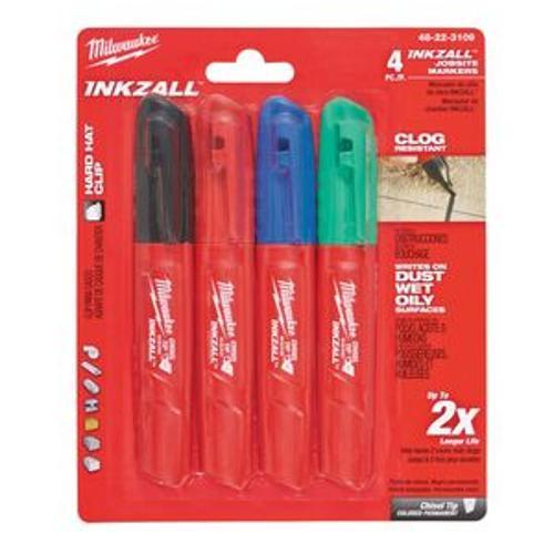 INKZALL Coloured Markers Chisel Tip 4 Pack - Milwaukee
