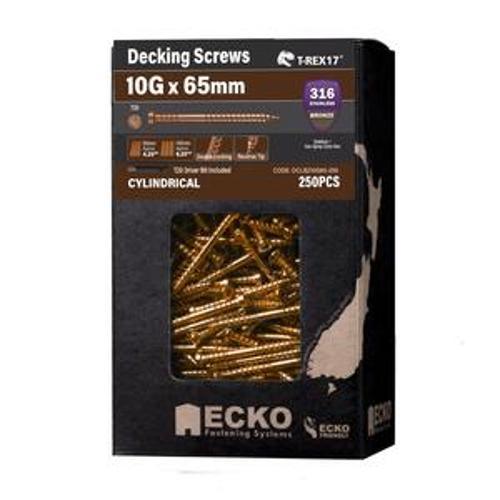Decking Screw Cylindrical Head SS316 Bronze - Ecko 10g x 65 250
