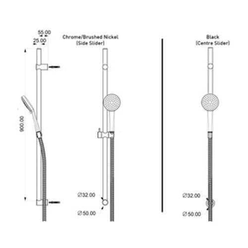 Splash Slide Shower 1 Function with Elbow Chrome 40233.02 - Elementi