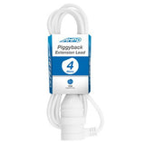 Extension Lead 4m 10A with Piggy Back Plug White - AMPD