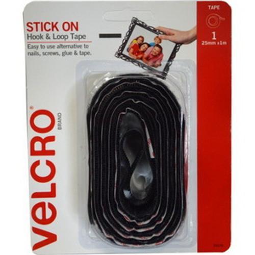 Hook & Loop Tape Black Stick On 1m x 25mm