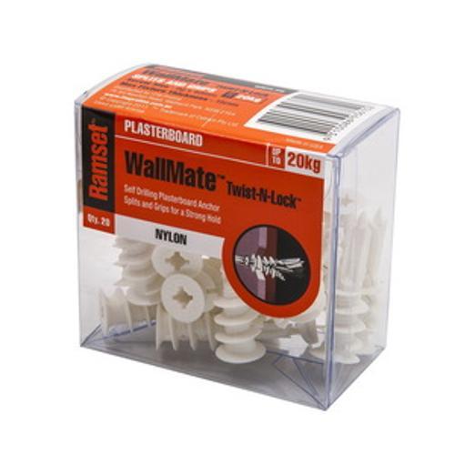 Wallmate Twist N Lock Plasterboard Anchor - Ramset 15mm Nylon 20 Pack