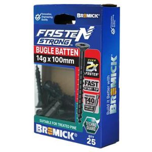 Fasten Strong Bugle Head Batten Screw 14g 50mm Black T40 inc. Driver Bit 25pk