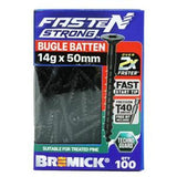 Fasten Strong Bugle Head Batten Screw 14g 50mm Black T40 inc. Driver Bit 100pk