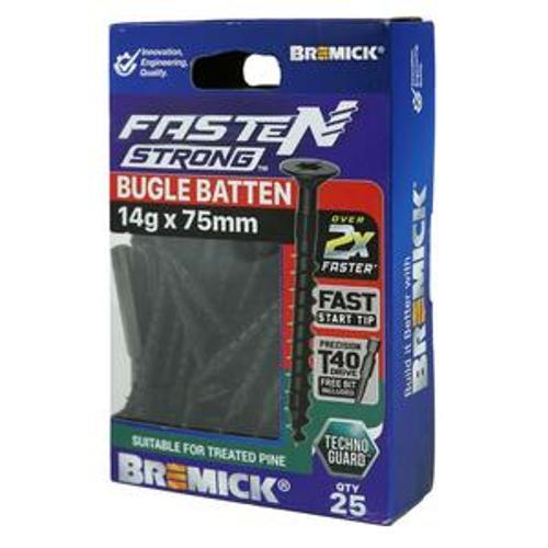 Fasten Strong Bugle Head Batten Screw 14g 75mm Black T40 inc. Driver Bit 25pk