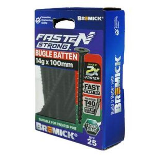 Fasten Strong Bugle Head Batten Screw 14g 100mm Black T40 inc. Driver Bit 25pk