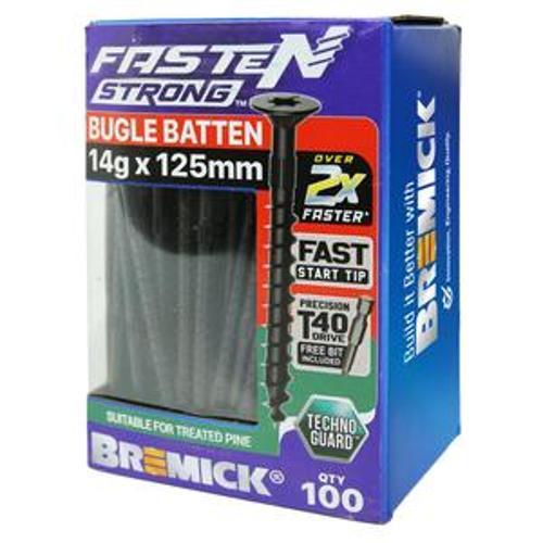 Fasten Strong Bugle Head Batten Screw 14g 125mm Black T40 inc. Driver Bit 100pk