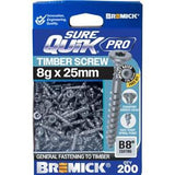 SureQuik Pro Wood Screw - Bremick 8G 25mm B8 T20 200 Packet