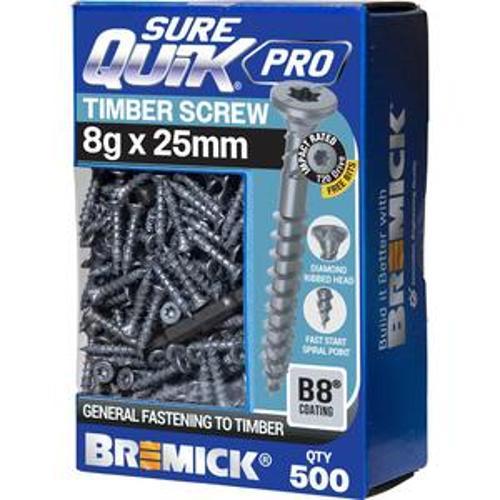 SureQuik Pro Wood Screw - Bremick 8G 25mm B8 T20 500 Packet