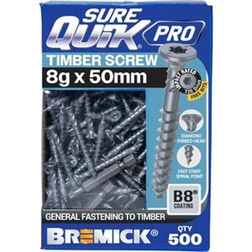 SureQuik Pro Wood Screw - Bremick 8G 50mm B8 T20 500 Packet