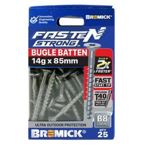 Fasten Strong Bugle Head Batten Screw B8 coated T40 inc. Driver Bit 14g 85mm