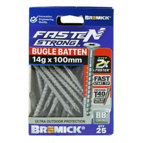 Fasten Strong Bugle Head Batten Screw B8 coated T40 inc. Driver Bit 14g 100mm