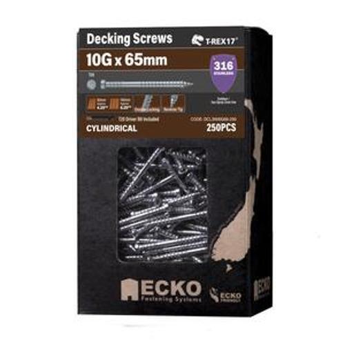 Decking Screws Cylindrical Head T20 Torx Drive 10g 65mm Stainless Steel T316 250