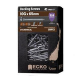Decking Screws Cylindrical Head T20 Torx Drive 10g 65mm Stainless Steel T316 250
