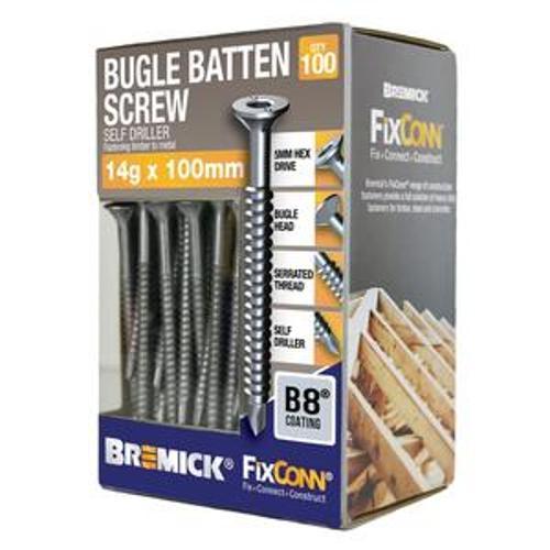 FixConn 14g x 100mm Bugle Head Self Drilling Metal Batten Screw B8 Coated 100