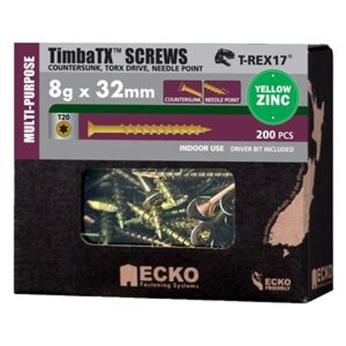 Timbatorx Screws Torx Drive - Ecko 8g 32mm Zinc 200 Box