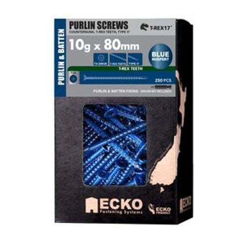 T-REX17 Purlin Screw - Ecko 10g 80mm Countersunk Blue 250 Pack