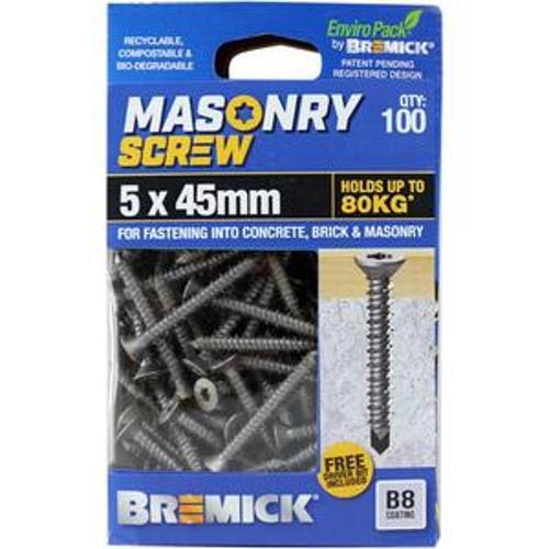 Masonry Screw Countersunk Head B8 T25 5 x - Bremick 45mm 100 Box