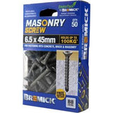 Masonry Screw Countersunk Head B8 T30 6.5 x - Bremick 45mm 50 Box
