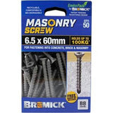 Masonry Screw Countersunk Head B8 T30 6.5 x - Bremick 60mm 50 Box