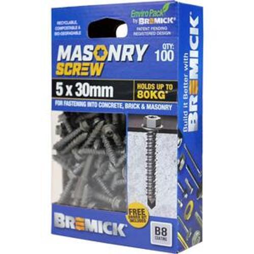 Masonry Screw HEX Head B8 T20 5 x - Bremick 30mm 100 Box