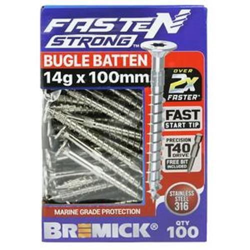 Fasten Strong Bugle Batten Screw Stainless Steel 316 T40 14g 100mm 100 Box