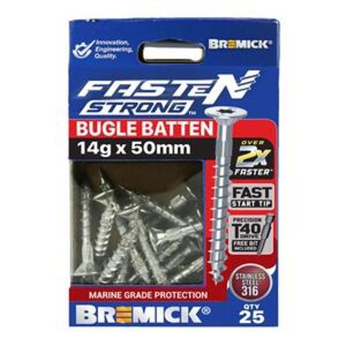 Fasten Strong Bugle Batten Screw Stainless Steel 316 T40 - Bremick 14g 50mm