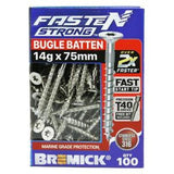 Fasten Strong Bugle Batten Screw Stainless Steel 316 T40 14g 75mm 100 Box
