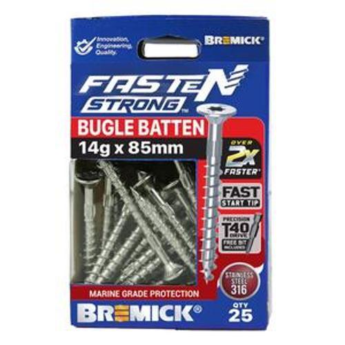 Fasten Strong Bugle Batten Screw Stainless Steel 316 T40 14g 85mm 25 Box