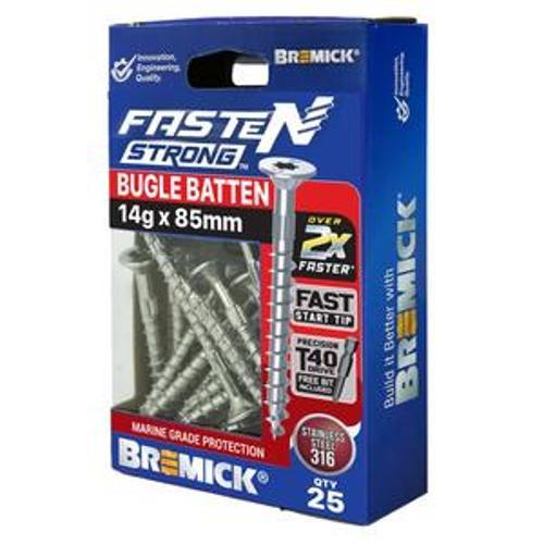 Fasten Strong Bugle Batten Screw Stainless Steel 316 T40 14g 85mm 25 Box