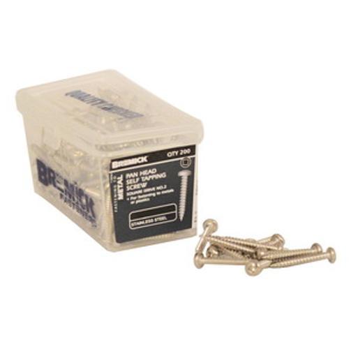 Self Tapping Screw 8g x 12mm Pan Head Square Drive T304 Stainless Steel