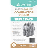 UltraLeather Contactor Rigger Leather Work Gloves 3 Pack Small - Lynn River
