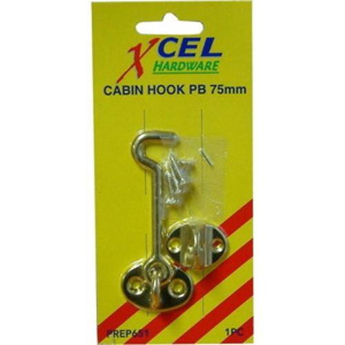 Cabin Hook 65mm Polished Brass Carded - Xcel