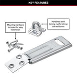 Hasp & Staple with Locking Eye Hard Wrought Steel Zinc Plated - Master Lock 89mm