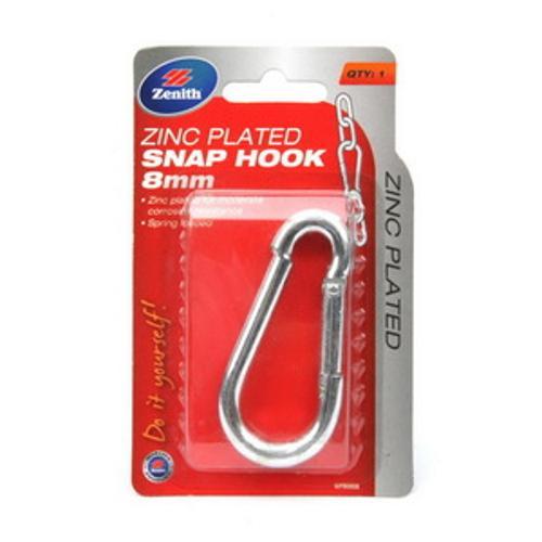 Spring Loaded Non-Snag Snap Hook 80 x - Zenith 8mm Steel Zinc Plated WPB0008