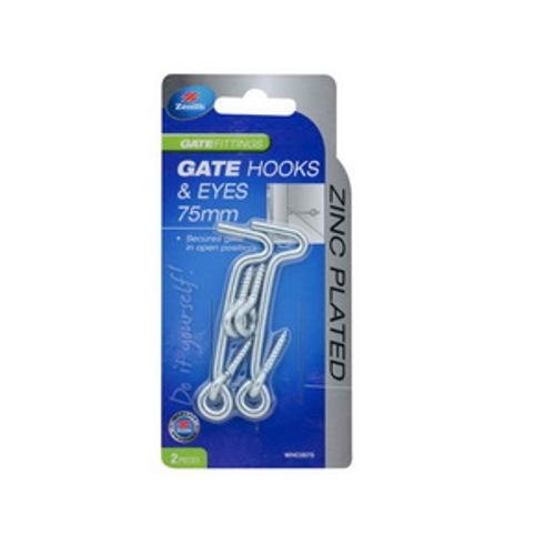 Wire Pattern Gate Hook & Eye - Zenith 75mm Steel Zinc Plated WHC0075